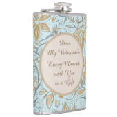 Luxury, Valentine's Day,Gold Soft Blue Flowers Art フラスク (右)