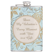 Luxury, Valentine's Day,Gold Soft Blue Flowers Art フラスク (正面)