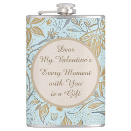 Luxury, Valentine's Day,Gold Soft Blue Flowers Art フラスク