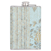 Luxury, Valentine's Day,Gold Soft Blue Flowers Art フラスク (裏面)