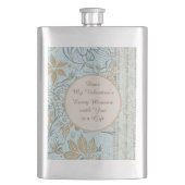 Luxury, Valentine's Day,Gold Soft Blue Flowers Art フラスク (正面)