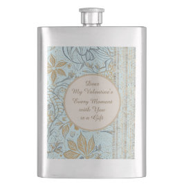 Luxury, Valentine's Day,Gold Soft Blue Flowers Art フラスク