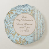 Luxury, Valentine's Day,Gold Soft Blue Flowers Art ラウンドクッション (裏面)