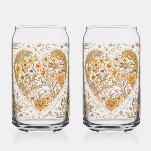 Luxury, ,Valentine's Day,Love Heart Flowers Patter ガラス缶 (正面)