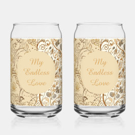 Luxury,Valentine's Day,Lovely Gold Flowers Pattern ガラス缶