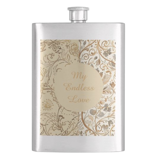 Luxury,Valentine's Day,Lovely Gold Flowers Pattern フラスク (正面)