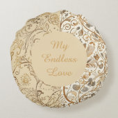 Luxury,Valentine's Day,Lovely Gold Flowers Pattern ラウンドクッション (裏面)