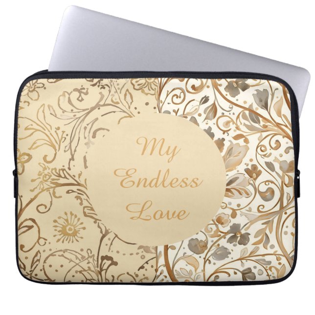 Luxury,Valentine's Day,Lovely Gold Flowers Pattern ラップトップスリーブ (正面)