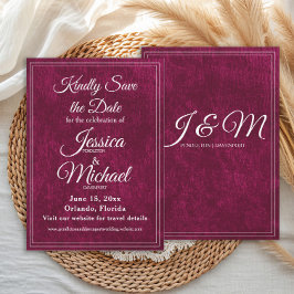 Luxury Velvet Burgundy Berry Monogram Wedding セーブザデート