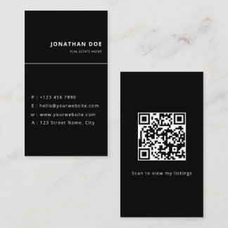 Luxury Vertical Black QR Code Realtor  名刺