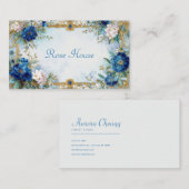 Luxury Victorian Blue Floral Ornate Gold Frame 名刺 (正面/裏面)