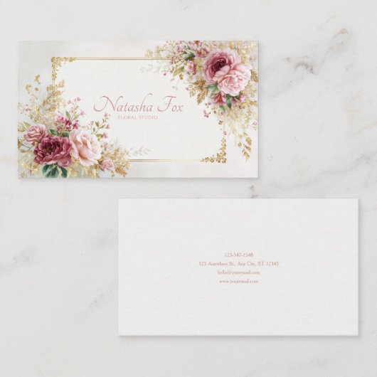 Luxury Victorian Blush Rose Floral and Gold Frame 名刺 (正面/裏面)