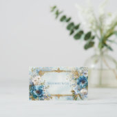 Luxury Victorian Ornate Gold Frame Blue Floral 名刺 (スタンド正面)
