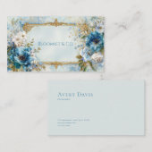 Luxury Victorian Ornate Gold Frame Blue Floral 名刺 (正面/裏面)