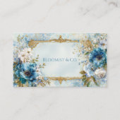 Luxury Victorian Ornate Gold Frame Blue Floral 名刺 (正面)