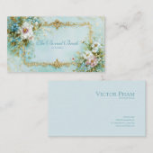 Luxury Victorian Ornate Gold Frame Teal Floral 名刺 (正面/裏面)
