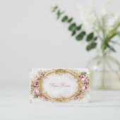 Luxury Victorian Ornate Gold Oval Frame Blush Rose 名刺 (スタンド正面)