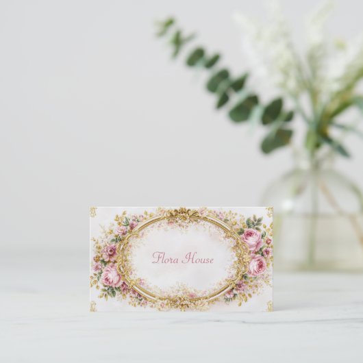 Luxury Victorian Ornate Gold Oval Frame Blush Rose 名刺 (スタンド正面)