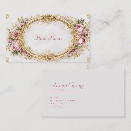 Luxury Victorian Ornate Gold Oval Frame Blush Rose 名刺 (正面/裏面)