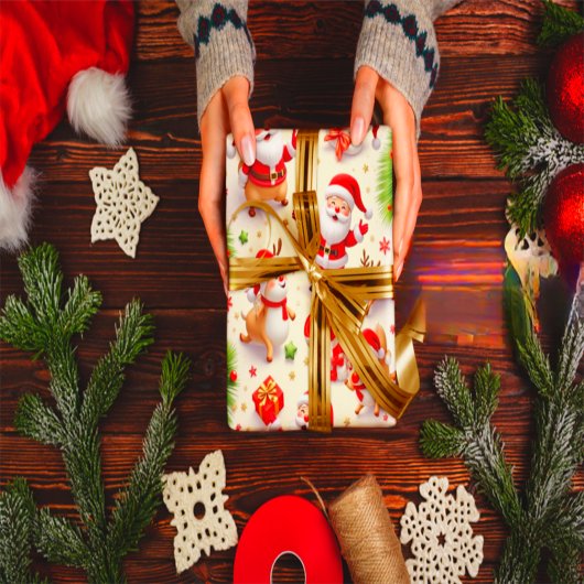 : Luxury Victorian Santa & Reindeer Christmas Wrap ラッピングペーパー