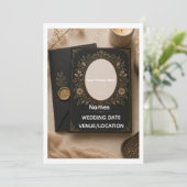 Luxury Vintage Black & Gold Wedding Invitation 招待状 (スタンド正面)