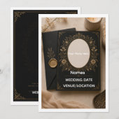 Luxury Vintage Black & Gold Wedding Invitation 招待状 (正面/裏面)