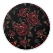 Luxury Vintage Botanical Black Rich Burgundy Roses セラミックノブ (正面)