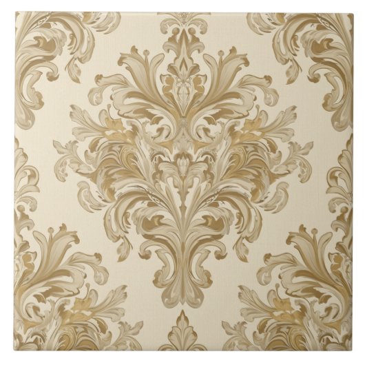 Luxury Vintage Damask Beige Floral Classic タイル (正面)