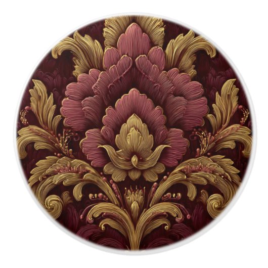 Luxury Vintage French Baroque Burgundy Gold  セラミックノブ (正面)