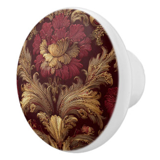 Luxury Vintage French Baroque Burgundy Gold  セラミックノブ