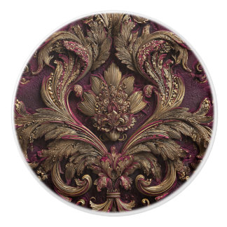 Luxury Vintage French Baroque Burgundy Gold  セラミックノブ