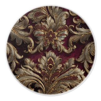 Luxury Vintage French Baroque Burgundy Gold  セラミックノブ