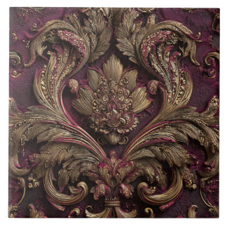 Luxury Vintage French Baroque Burgundy Gold Floral タイル