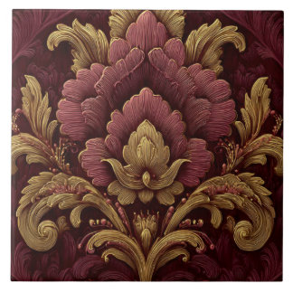 Luxury Vintage French Baroque Burgundy Gold Floral タイル