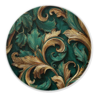 Luxury Vintage French Baroque Emerald Green Gold  セラミックノブ
