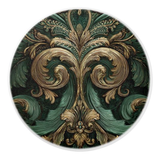 Luxury Vintage French Baroque Emerald Green Gold  セラミックノブ (正面)