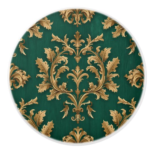 Luxury Vintage French Baroque Emerald Green Gold  セラミックノブ (正面)