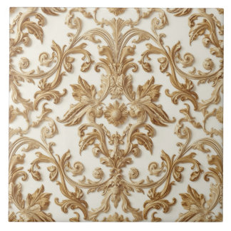 Luxury Vintage French Baroque Floral Gold Cream タイル