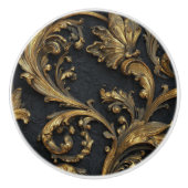 Luxury Vintage French Baroque Royal Gold Black セラミックノブ (正面)