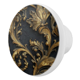 Luxury Vintage French Baroque Royal Gold Black セラミックノブ