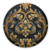 Luxury Vintage French Baroque Royal Gold Black セラミックノブ (正面)