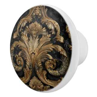 Luxury Vintage French Baroque Royal Gold Black セラミックノブ