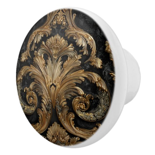 Luxury Vintage French Baroque Royal Gold Black セラミックノブ (右)