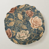 Luxury, Vintage, Garden of Roses, Blue Background ラウンドクッション (裏面)