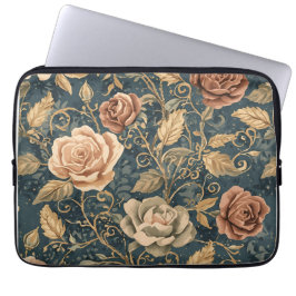 Luxury, Vintage Garden of Roses, Blue Background ラップトップスリーブ