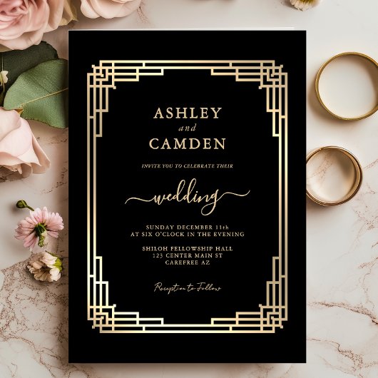 Luxury Vintage Gold Frame Wedding 招待状