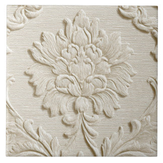 Luxury Vintage Minimal Elegant Damask Ivory Cream タイル