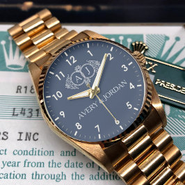  Luxury Vintage  Monogram Initials Navy Blue 腕時計