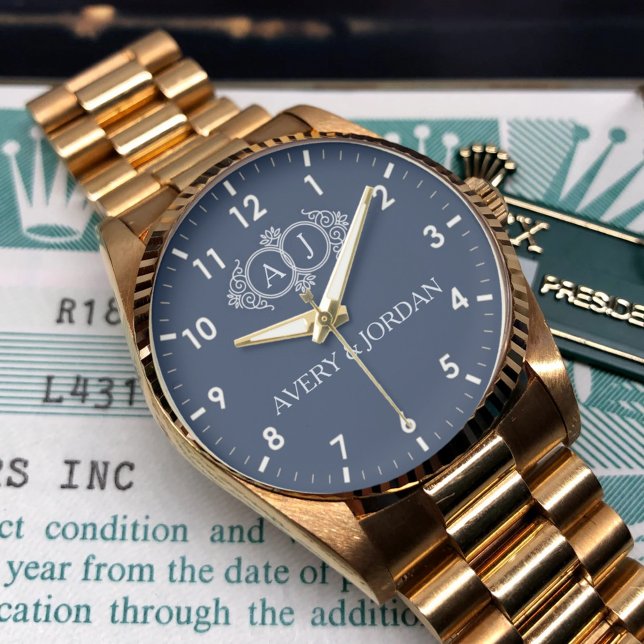  Luxury Vintage  Monogram Initials Navy Blue 腕時計 (クリエイターアップロード済み)