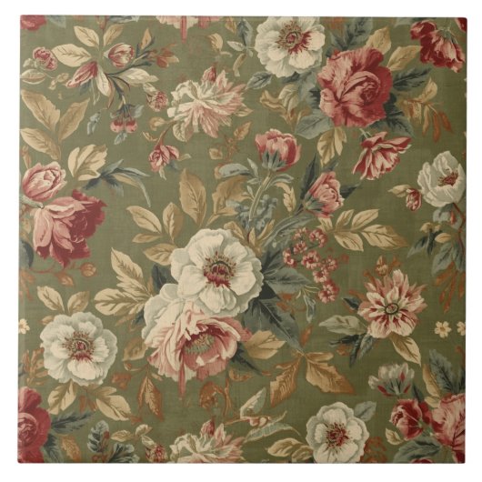 Luxury Vintage Olive Green Beige British Heritage タイル (正面)